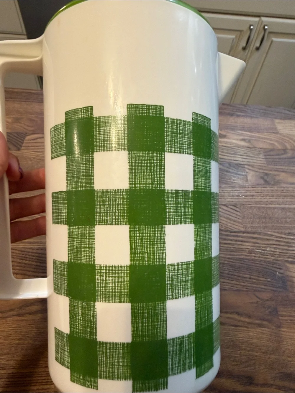 Sears White Pitcher & Green Check with Tumbler Set